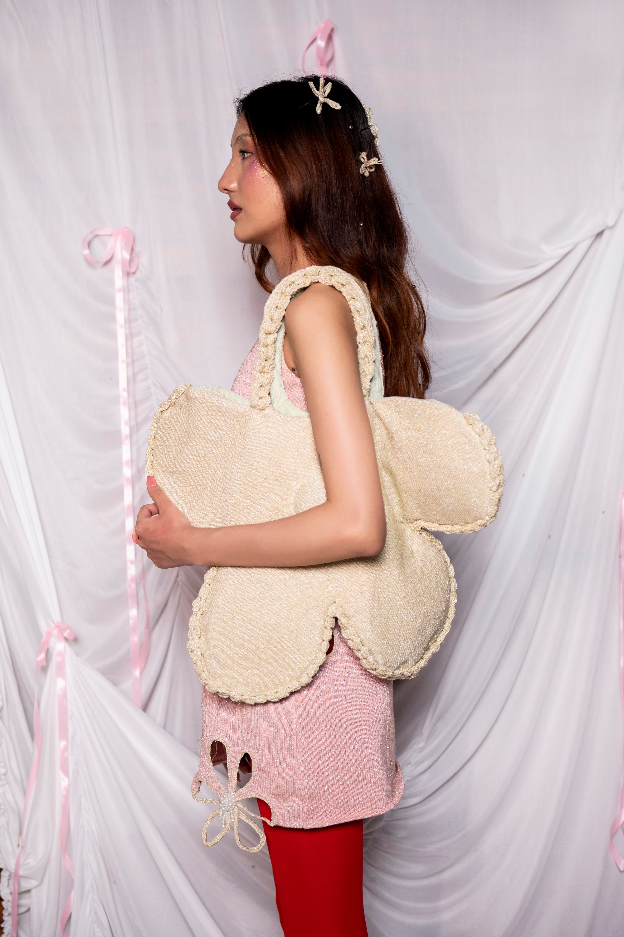 FLOWER KNITTED TOTE BAG