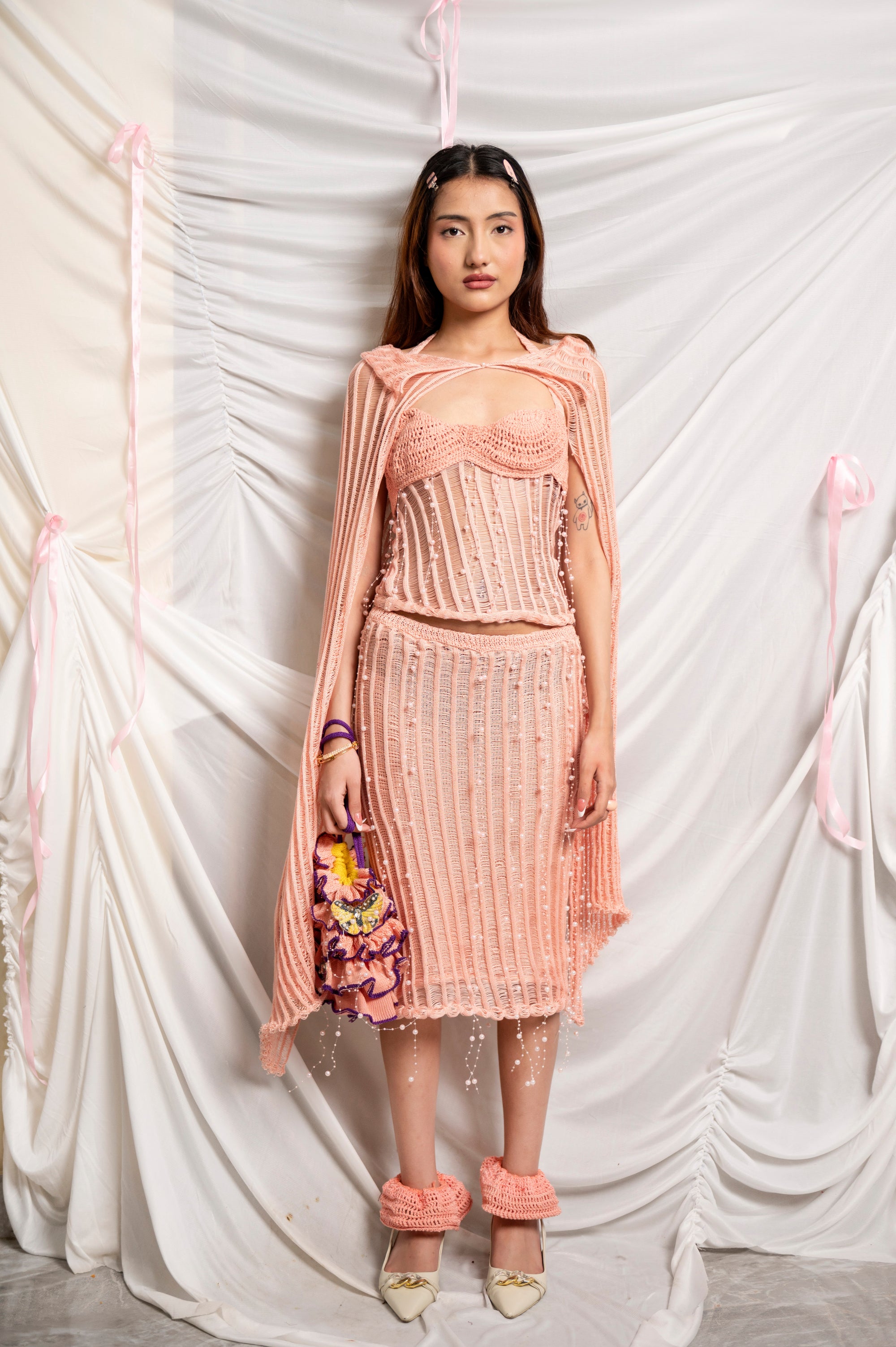 I'M HIGH MAINTENANCE- KNITTED CO-ORDS SET WITH PEARL DETAILINGS