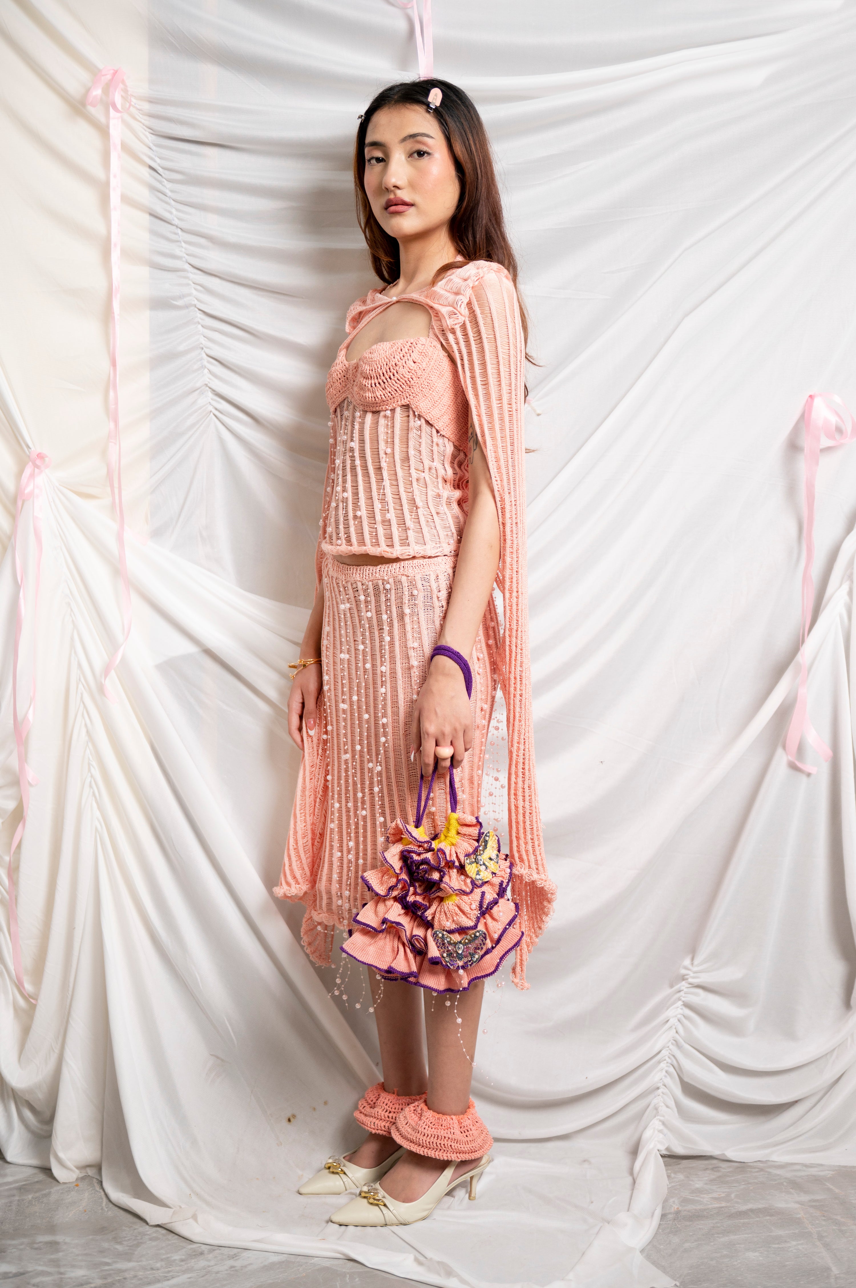 I'M HIGH MAINTENANCE- KNITTED CO-ORDS SET WITH PEARL DETAILINGS