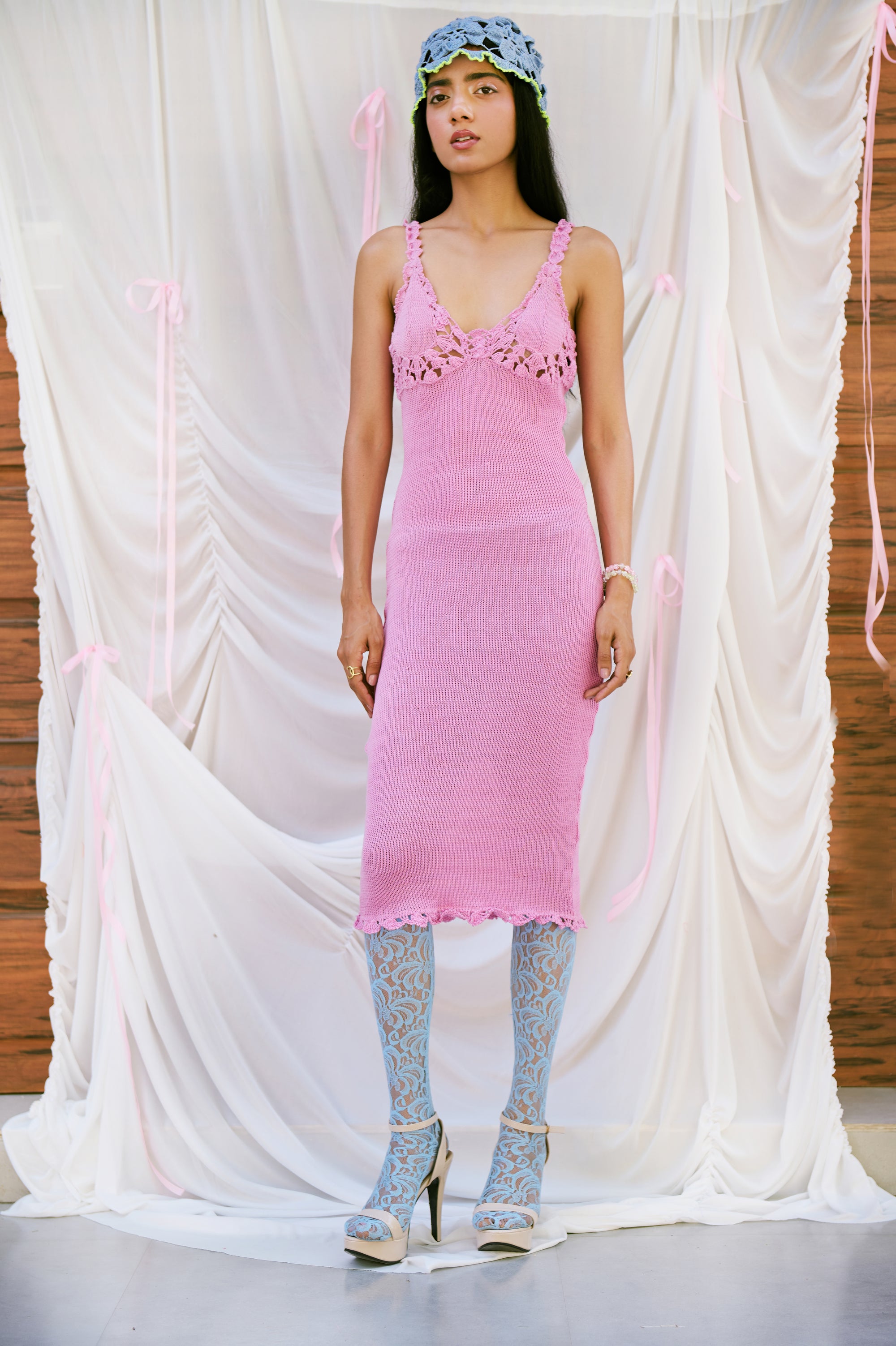 I'M TOO SENSITIVE- LAVENDER KNIT BODYCON DRESS WITH CROCHET LACE