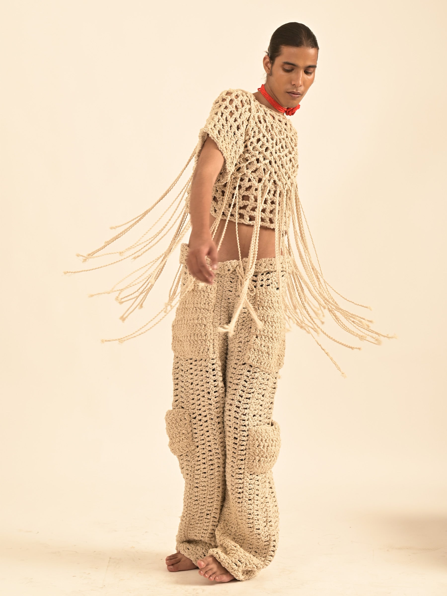 TERRA TEXTURED GRID CROCHET PANTS